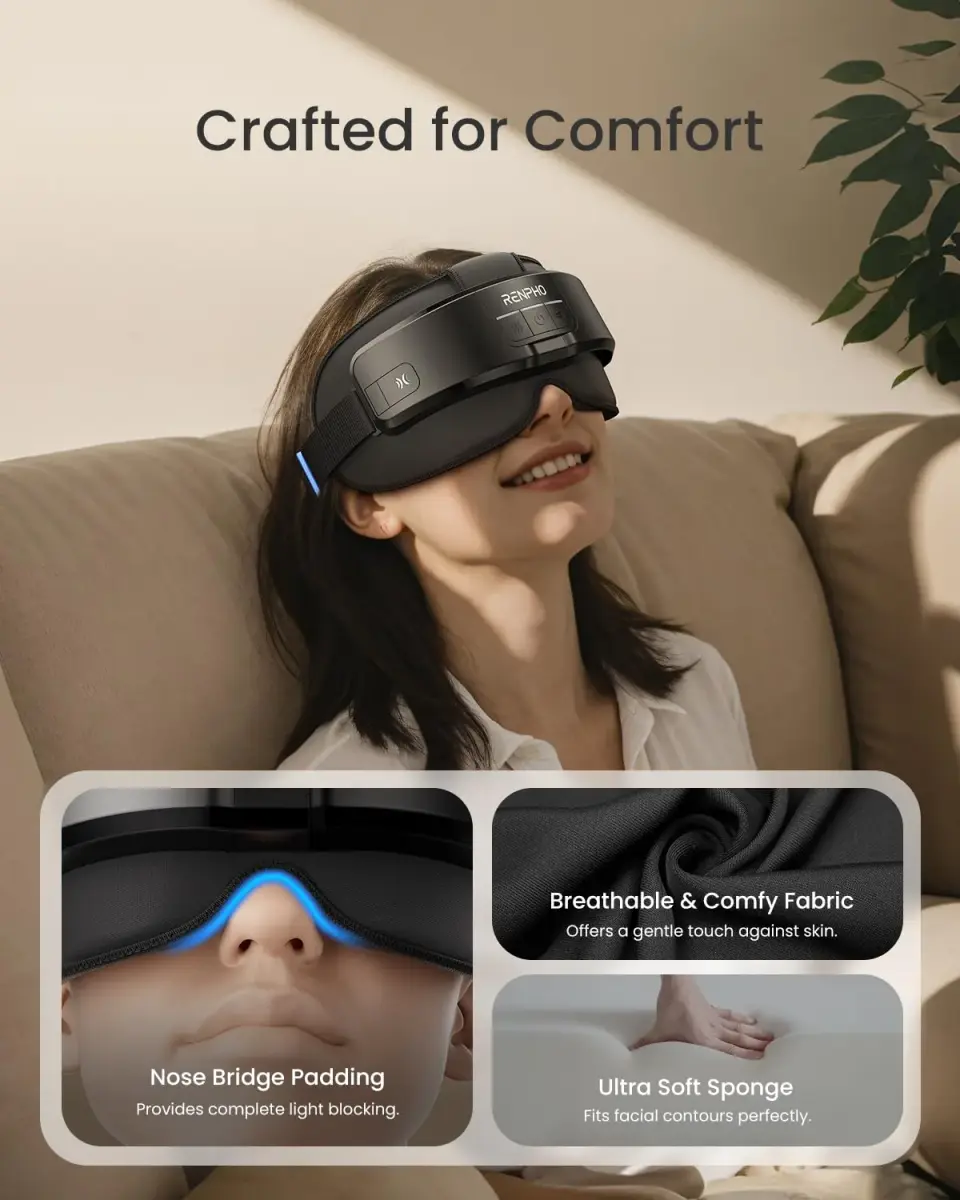 RENPHO Eyeris Masc Head and Eye Massager with Heat, 3D Compression, Adjustable Headband, 1500mAh Battery | Relaxation for Dry Eyes & Stress Relief - view 6