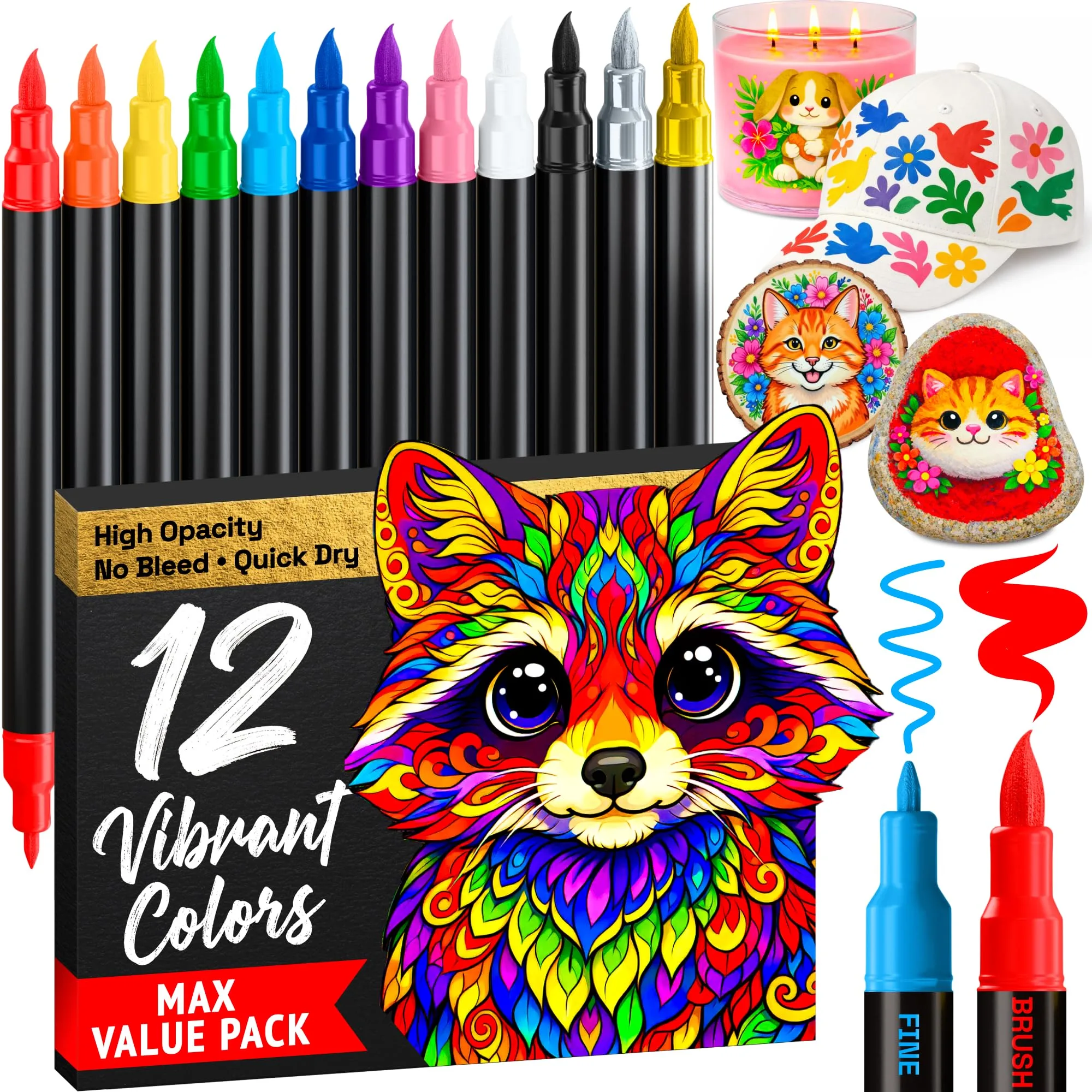 ARTISTRO Acrylic Paint Markers Dual Tip (12 Colors) | Non-Toxic & Multi-Surface Art Pens - main product image