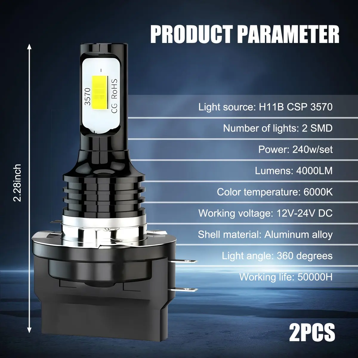 Yumfugu 2 PCS H11B Fog Light Bulbs 6000K | Super Bright 4000LM, Plug & Play, Universal for Most Cars - view 2