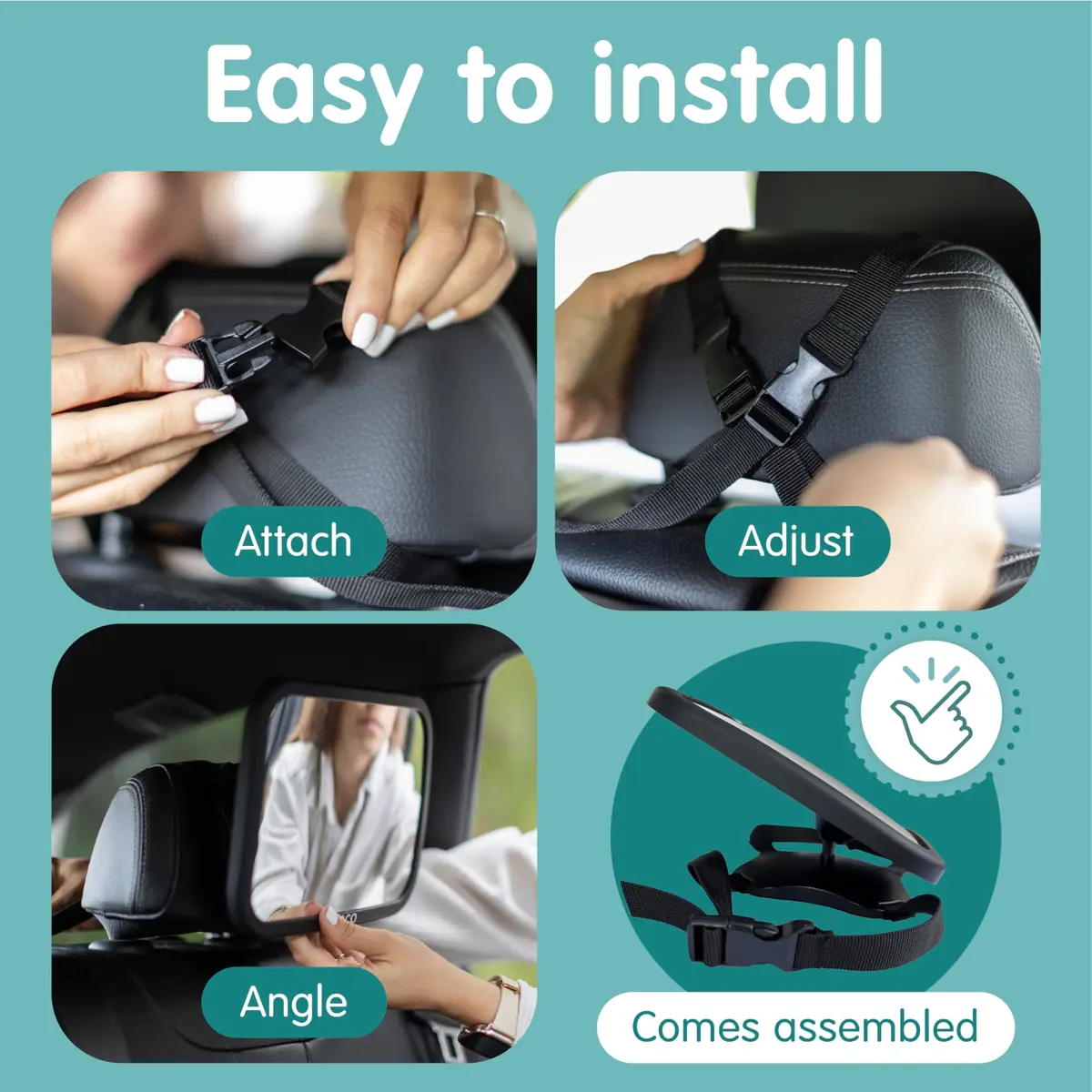 Onco Baby Car Mirror for Rear Facing Seats (2 Pack, Black) | Shatterproof View for Safe Travels - view 7