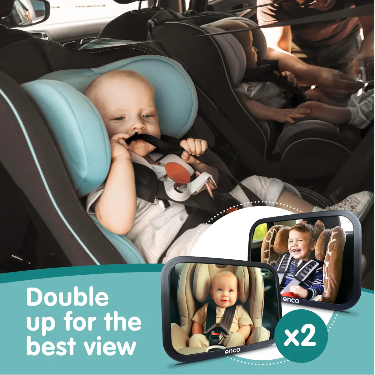 Onco Baby Car Mirror for Rear Facing Seats (2 Pack, Black) | Shatterproof View for Safe Travels - view 2