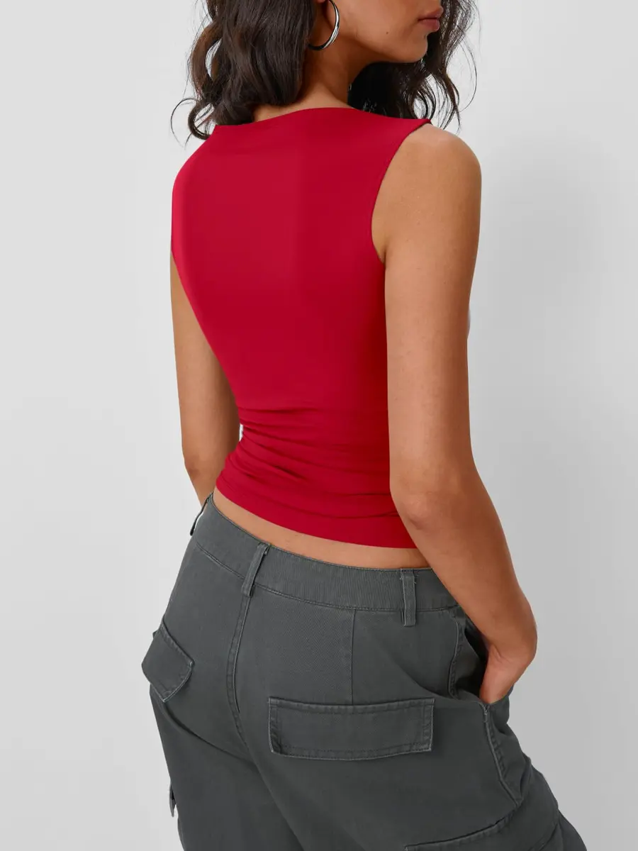 Trendy Queen Women's Boat Neck Sleeveless Tank Top Red Medium | Basic Casual Summer Outfit - view 5