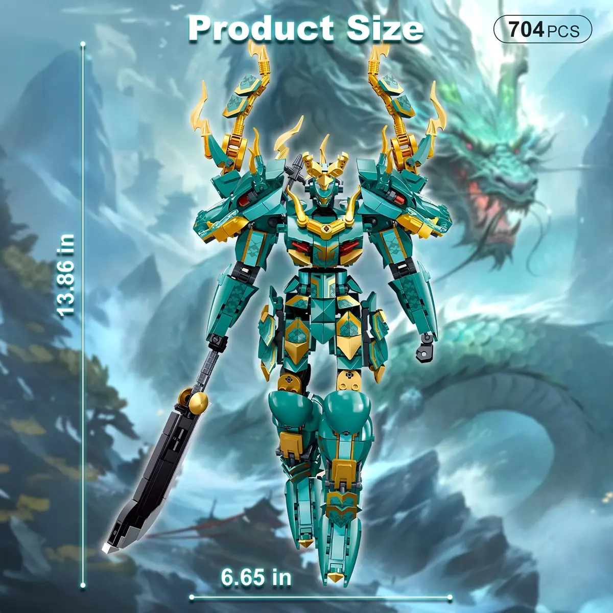 HIGH GODO Mech Robot Building Set for Adults | Green Dragon Warrior Model Kit with 704 Pieces - view 5