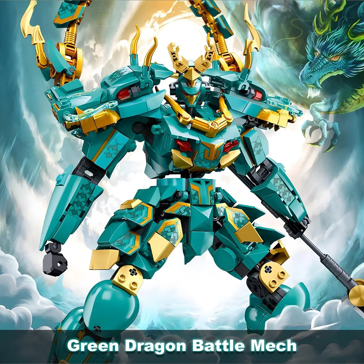 HIGH GODO Mech Robot Building Set for Adults | Green Dragon Warrior Model Kit with 704 Pieces - view 2