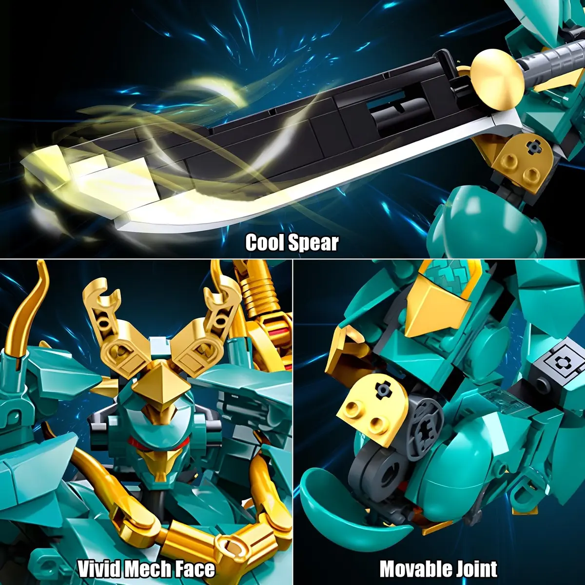 HIGH GODO Mech Robot Building Set for Adults | Green Dragon Warrior Model Kit with 704 Pieces - view 3