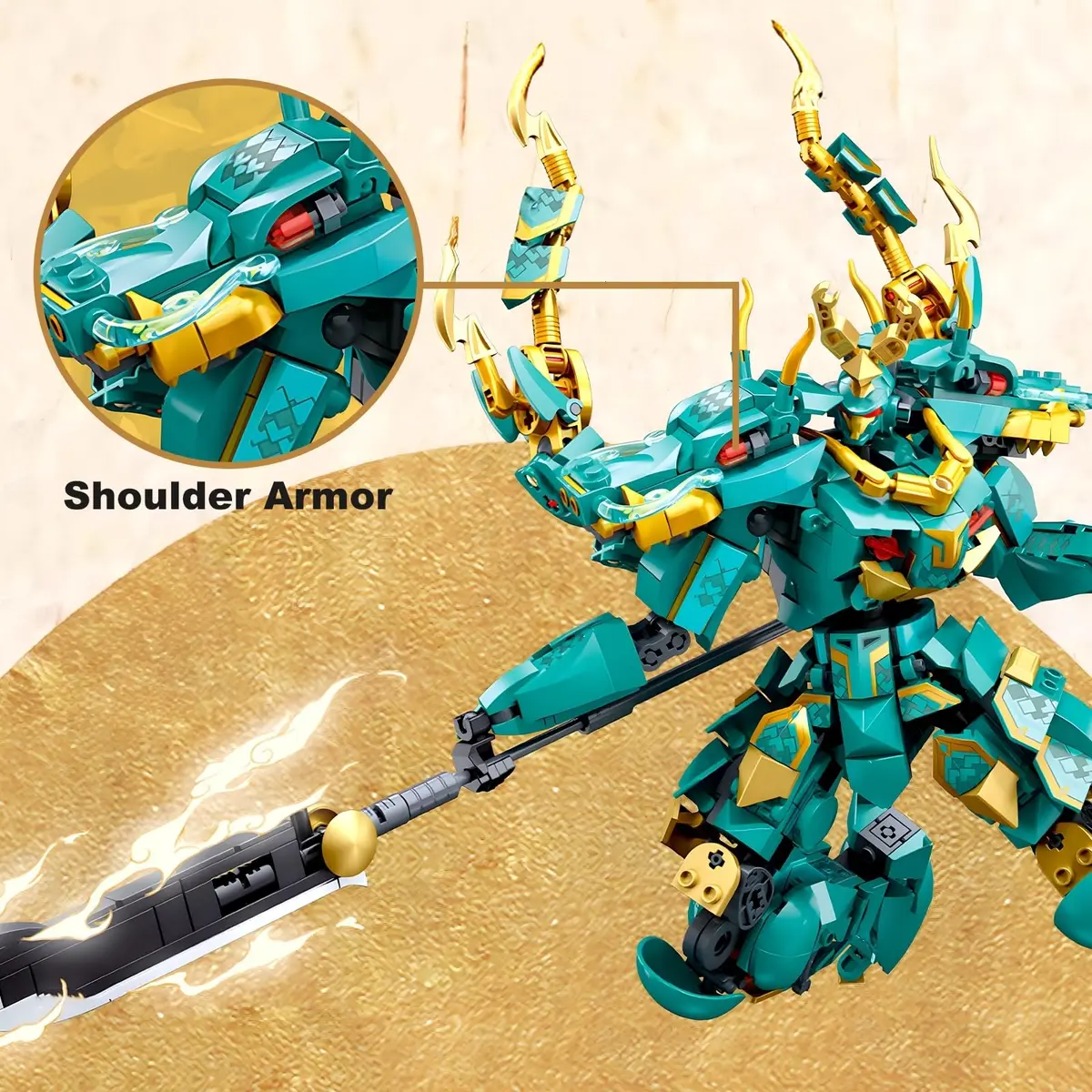 HIGH GODO Mech Robot Building Set for Adults | Green Dragon Warrior Model Kit with 704 Pieces - view 4