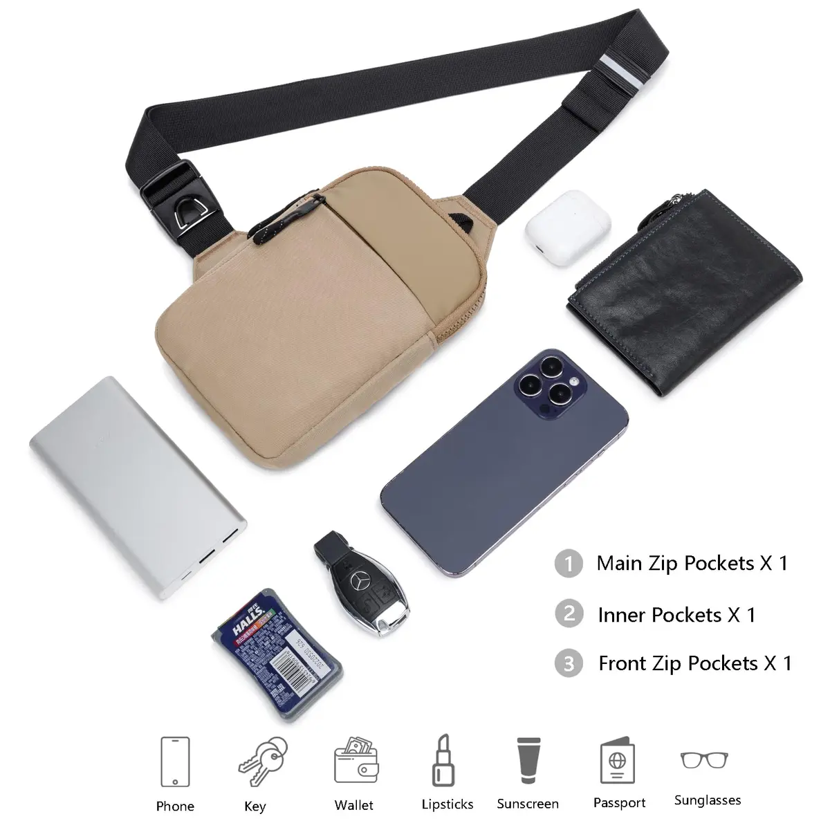 higouta Mini Sling Bag for Men Women, Small Crossbody Casual Utility Chest Phone Bag 2L (0.07 cu ft) | Waterproof Nylon - view 5