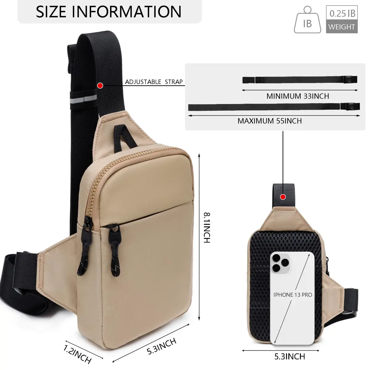 higouta Mini Sling Bag for Men Women, Small Crossbody Casual Utility Chest Phone Bag 2L (0.07 cu ft) | Waterproof Nylon - view 4