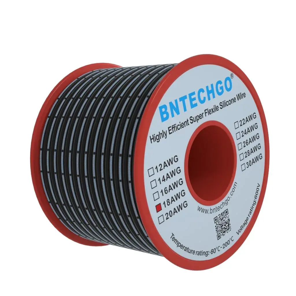 BNTECHGO 18 AWG Silicone Ribbon Wire 2P Black 15.24 m (50 ft) | High Flexibility, 600V Rated - view 2