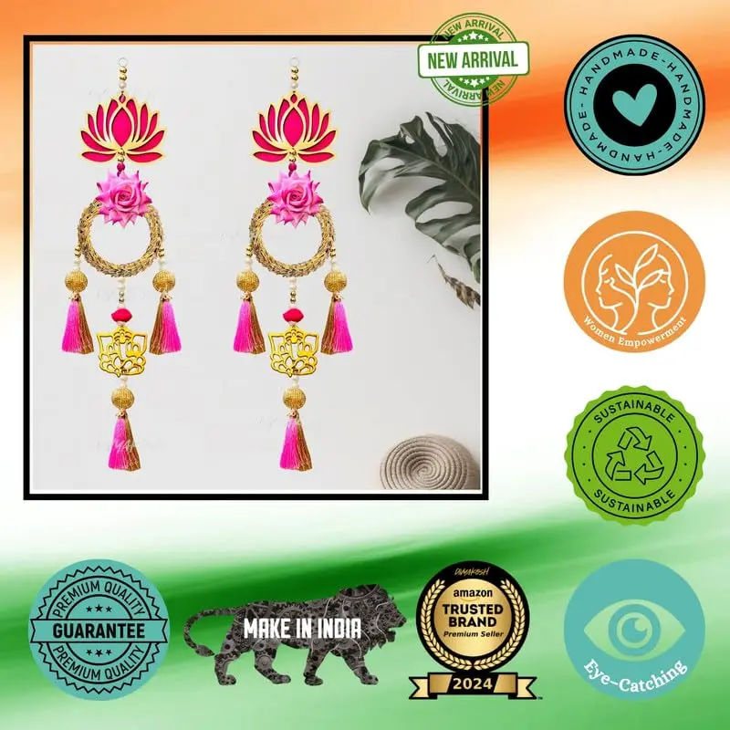 Divyakosh Rosewood Lotus Flower Wall Hanging Set of 2 (58 cm / 22.8 in) | Handmade Traditional Indian Decor - view 12