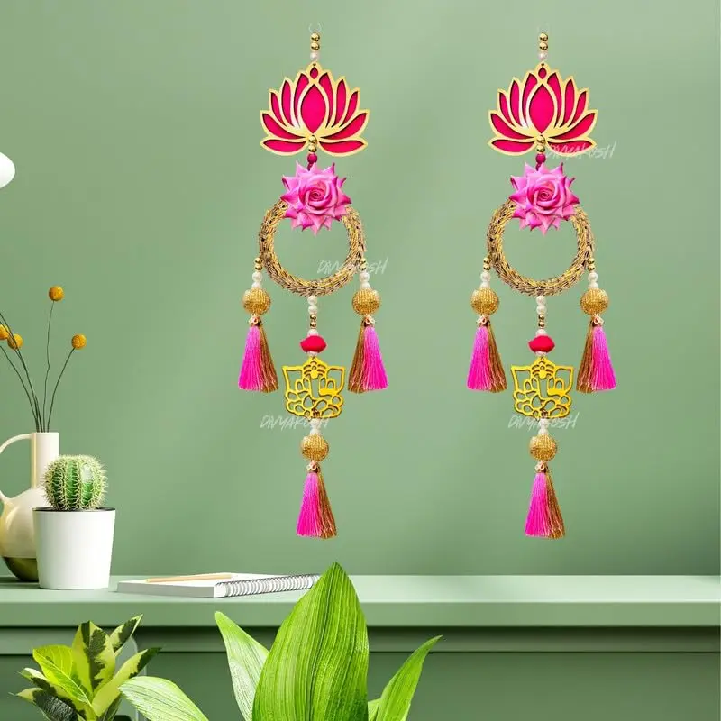 Divyakosh Rosewood Lotus Flower Wall Hanging Set of 2 (58 cm / 22.8 in) | Handmade Traditional Indian Decor - view 13