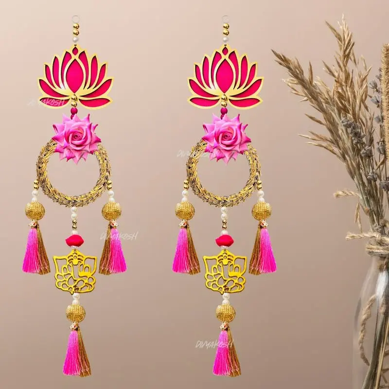 Divyakosh Rosewood Lotus Flower Wall Hanging Set of 2 (58 cm / 22.8 in) | Handmade Traditional Indian Decor - view 3