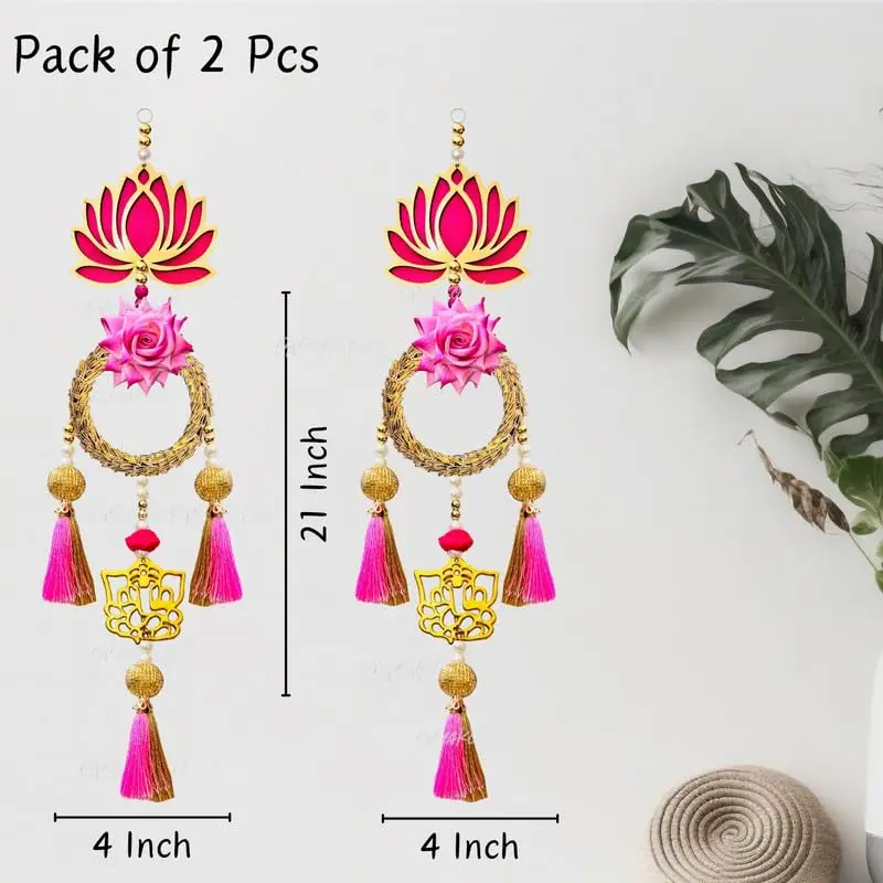 Divyakosh Rosewood Lotus Flower Wall Hanging Set of 2 (58 cm / 22.8 in) | Handmade Traditional Indian Decor - view 7