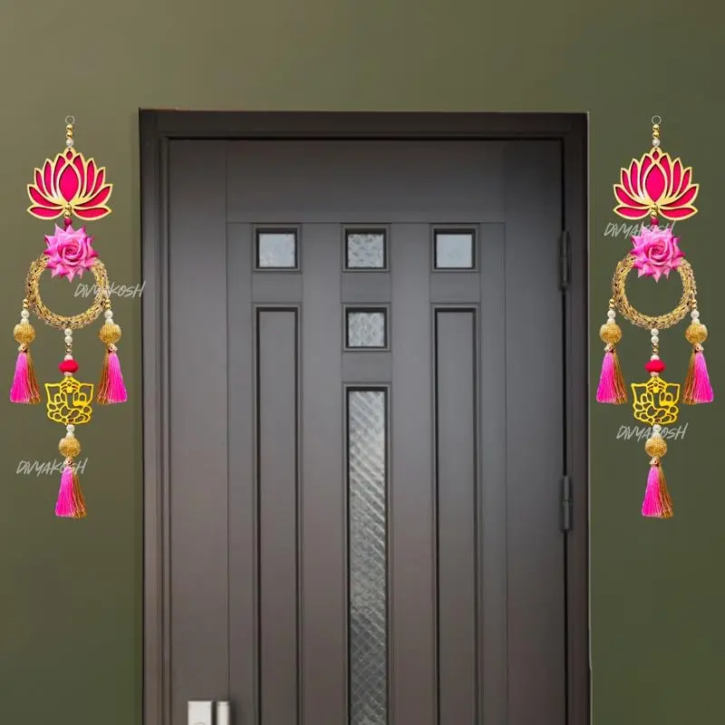Divyakosh Rosewood Lotus Flower Wall Hanging Set of 2 (58 cm / 22.8 in) | Handmade Traditional Indian Decor - view 9