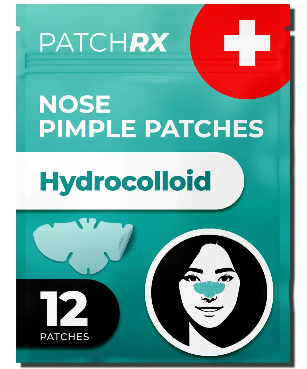 PatchRx Pimple Patches for Nose (12 Pack) | Hydrocolloid Acne Patches for Face & Zit Cover - main product image