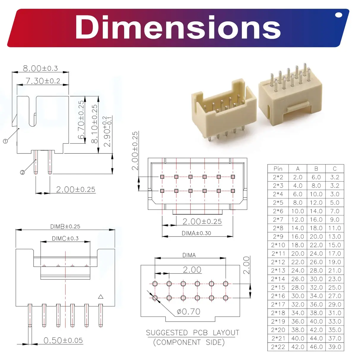 Kidisoii JST Connector Kit, PHB2.0 Dual Row DIP Header 2mm Pitch | DIY IC Socket Adapter (120 chars) - view 5