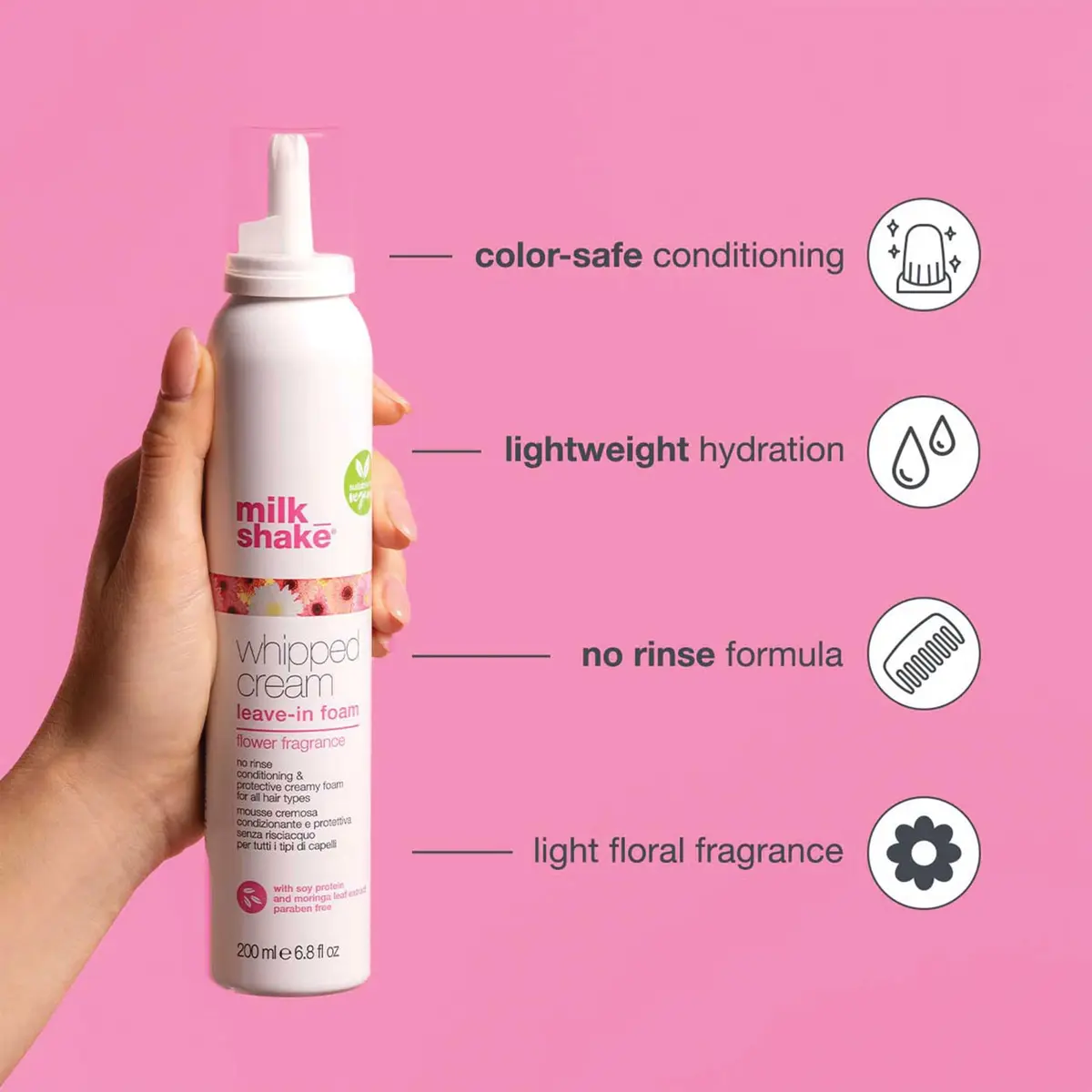 milk_shake Flower Whipped Cream Leave-In Foam – Conditioning, 6.8 Oz, Color-Safe & Hydrating - view 2