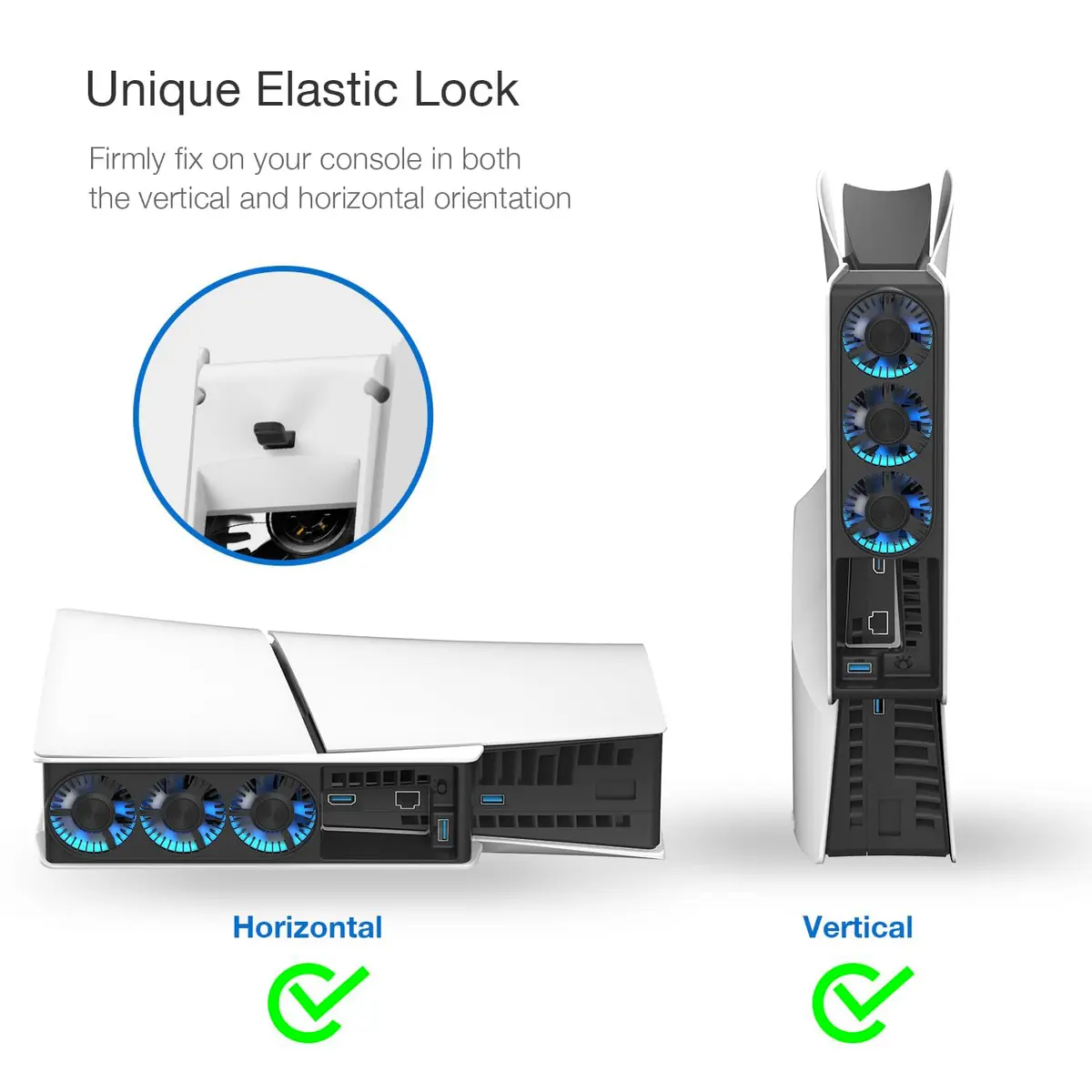 JUSPRO Cooling Fan for PS5 Slim Console Digital & Discs Edition | Upgraded Quiet Cooler with Blue LED Light - view 5