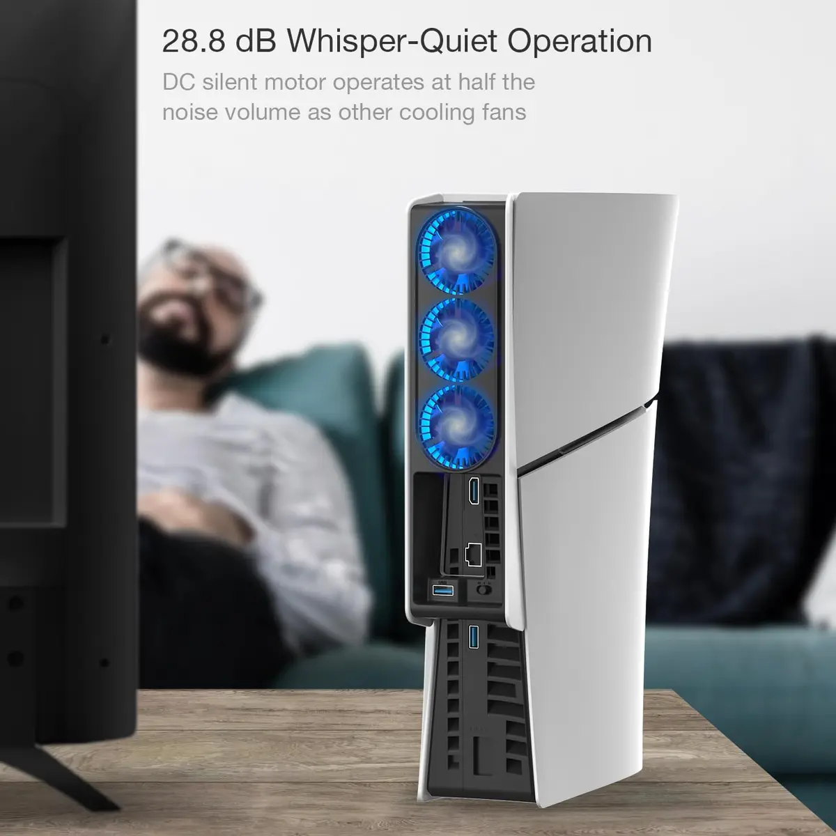 JUSPRO Cooling Fan for PS5 Slim Console Digital & Discs Edition | Upgraded Quiet Cooler with Blue LED Light - view 7