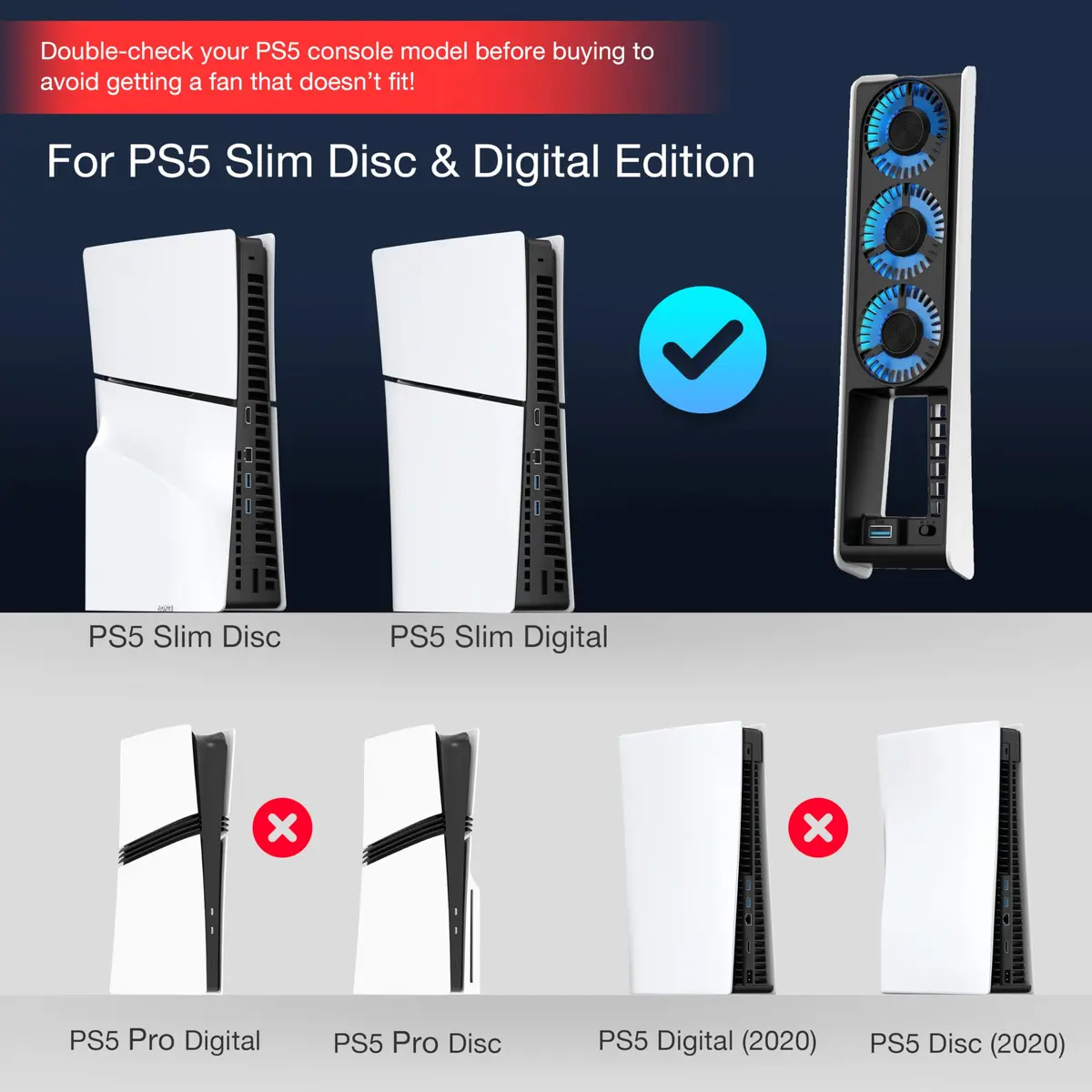 JUSPRO Cooling Fan for PS5 Slim Console Digital & Discs Edition | Upgraded Quiet Cooler with Blue LED Light - view 2