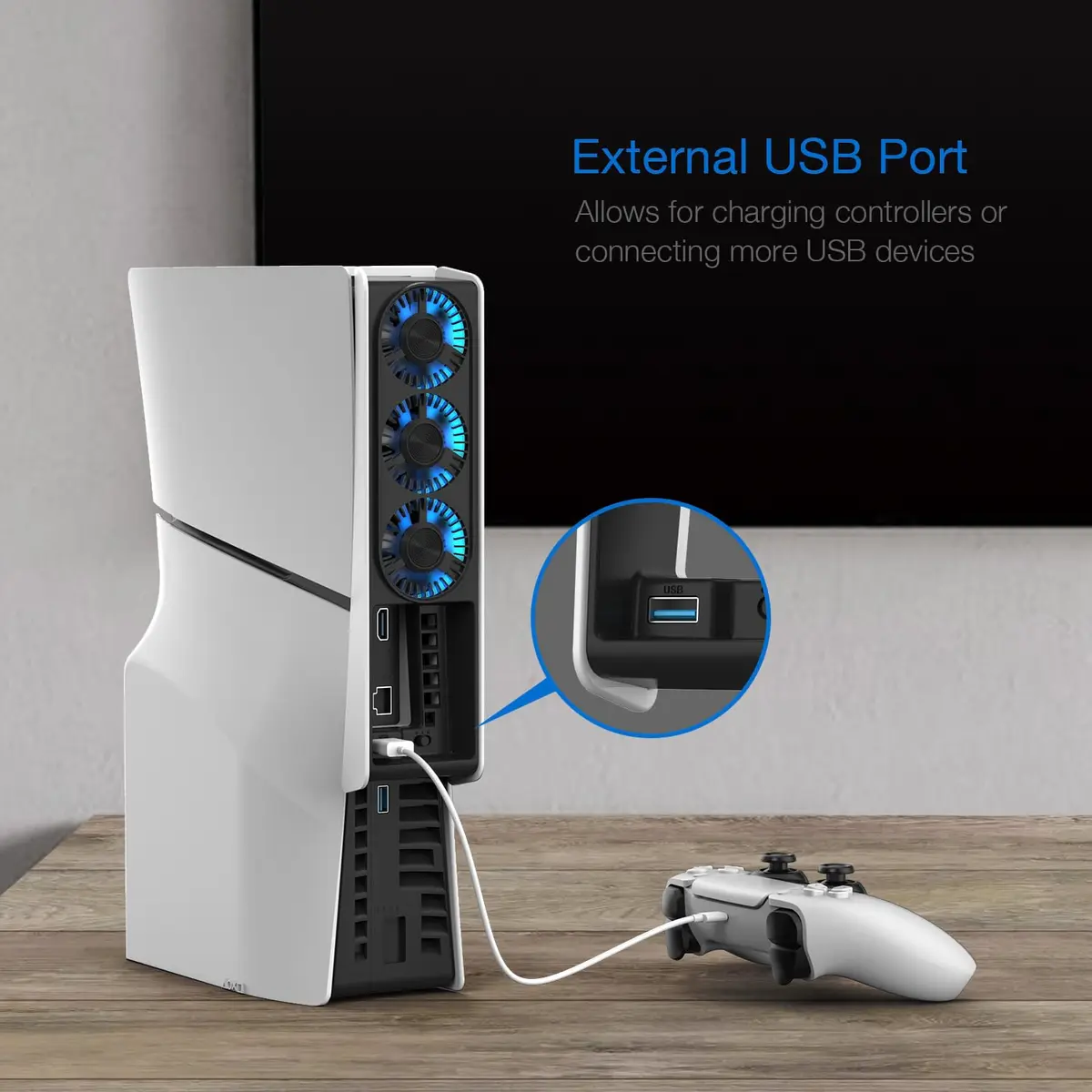 JUSPRO Cooling Fan for PS5 Slim Console Digital & Discs Edition | Upgraded Quiet Cooler with Blue LED Light - view 4