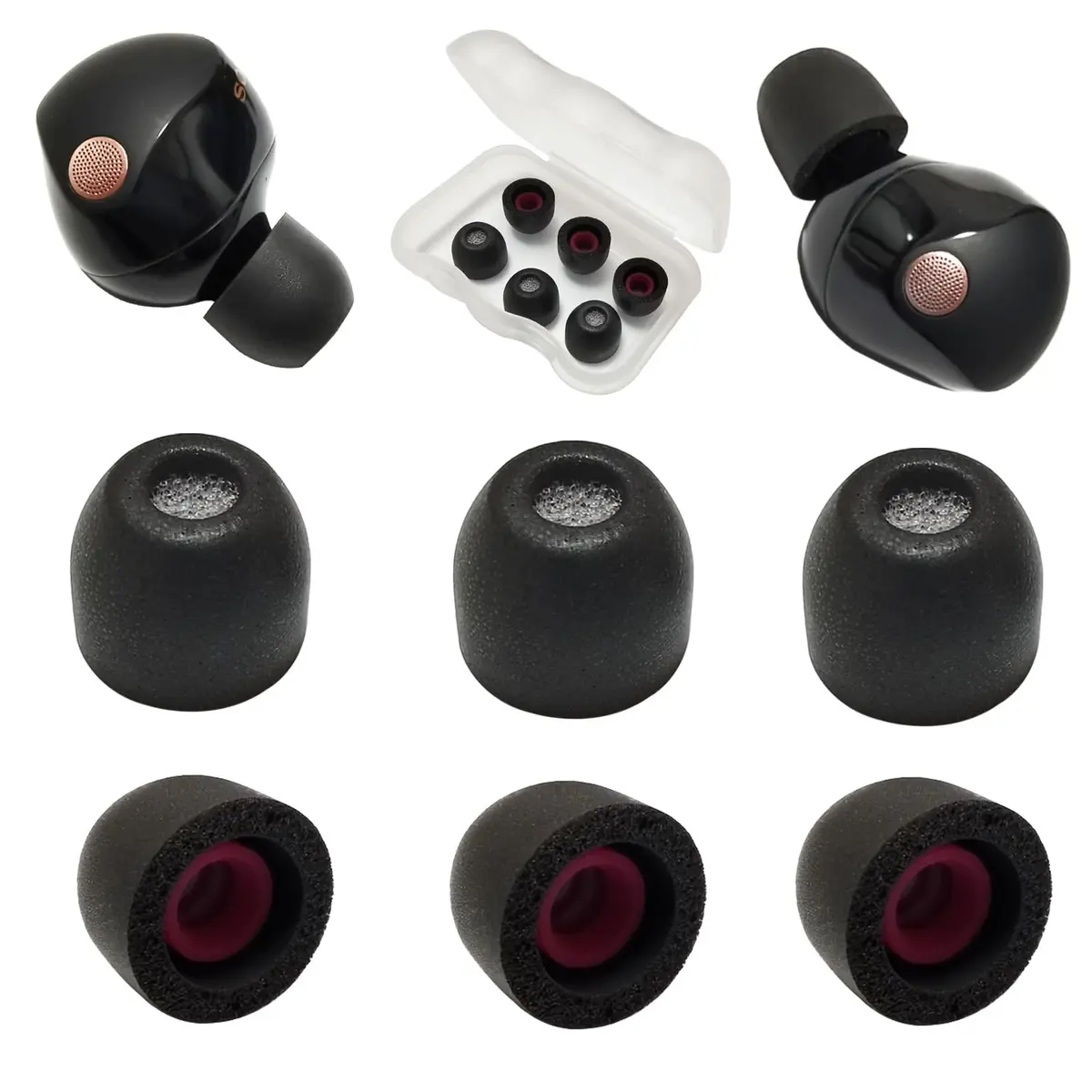 Mijusun Memory Foam XS Earbud Tips for Sony WF-1000XM5 | 3 Pairs with Filter Screen & Storage Box - main product image