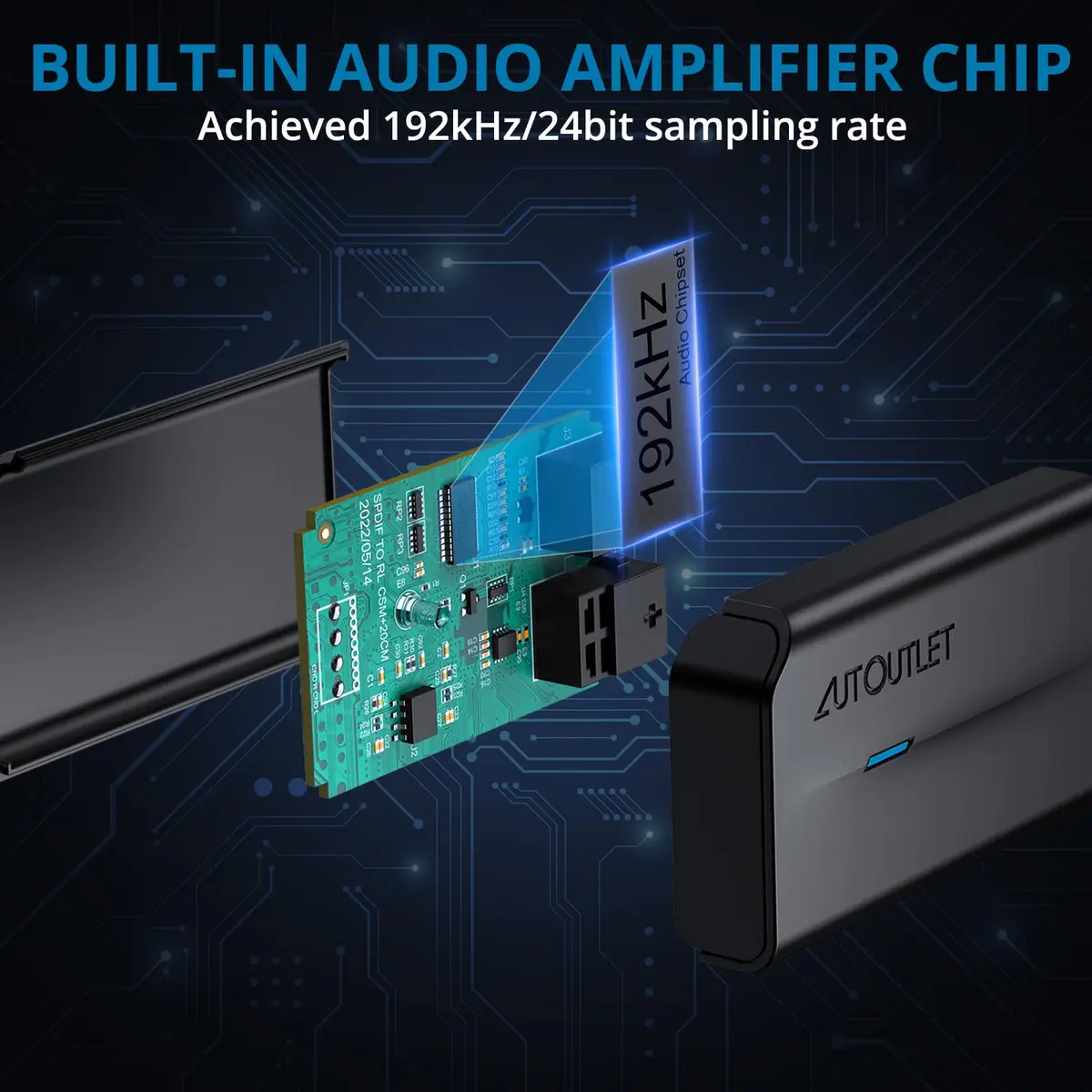 AUTOUTLET 192kHz DAC Optical to 3.5mm Converter with Volume Control, 25g (0.88oz) | High-Fidelity Audio Signal Conversion - view 3