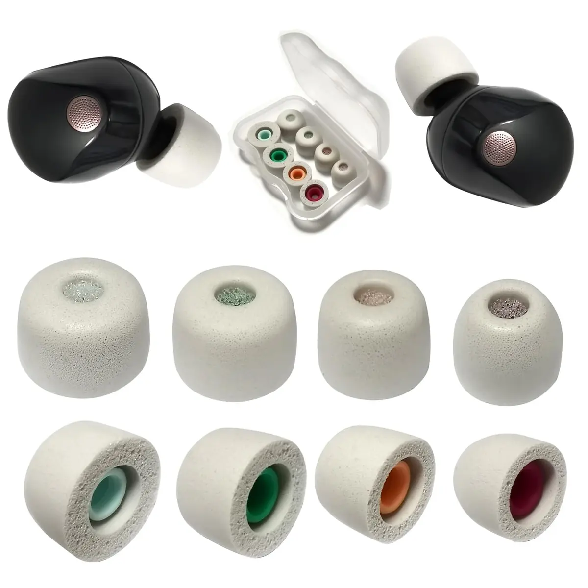 Mijusun Memory Foam Replacement Earbud Tips for Sony WF-1000XM5, 4 Pairs L/M/S/XS Gray | Noise Isolating & Comfortable Fit - main product image
