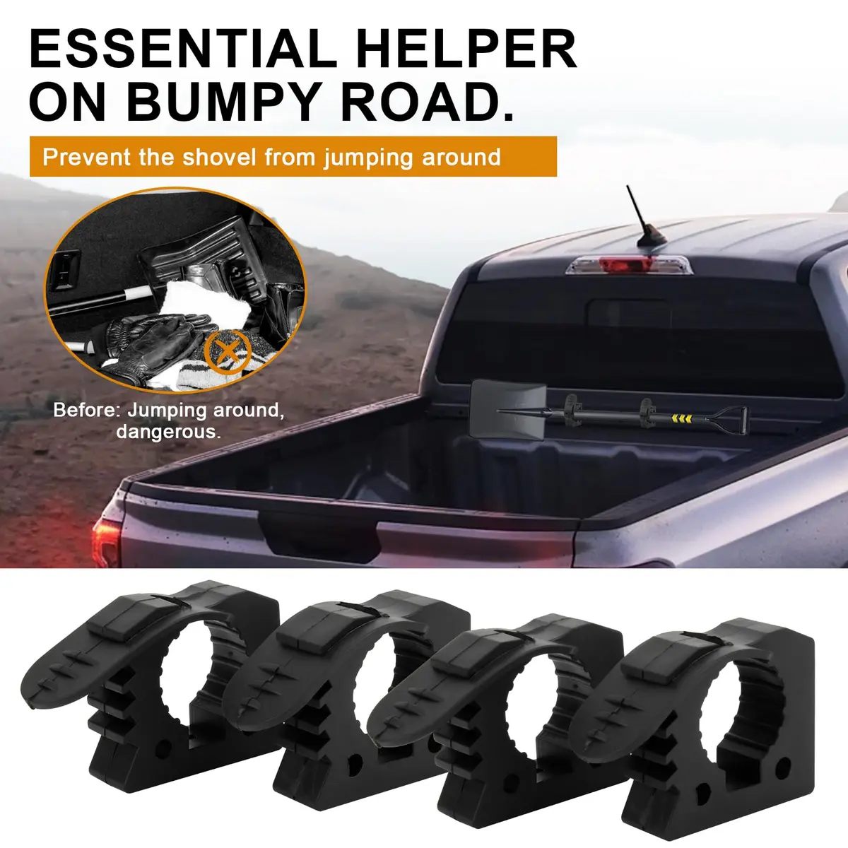 PSLER Quick Release Shovel & Axe Mounts for Truck Bed & Roof Rack, 4 Pack | Secures 1-1/7" to 1-3/7" Tools - view 2