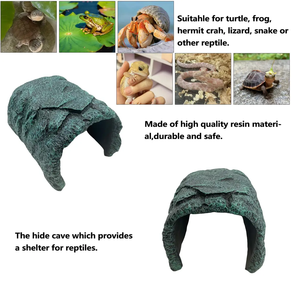Tfwadmx Reptile Rock Hide Cave Large | Realistic Rock Texture for Small Reptiles & Pocket Pets - view 2