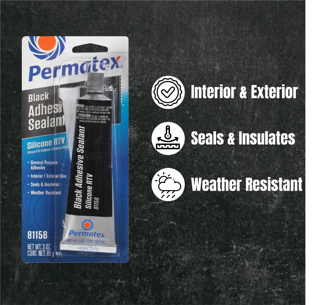 Permatex Black Silicone Adhesive Sealant 3 oz. Tube (177ml / 6 oz. Pack of 2) | Bonds, Seals, and Repairs Glass, Metal, Plastic, and More - view 2