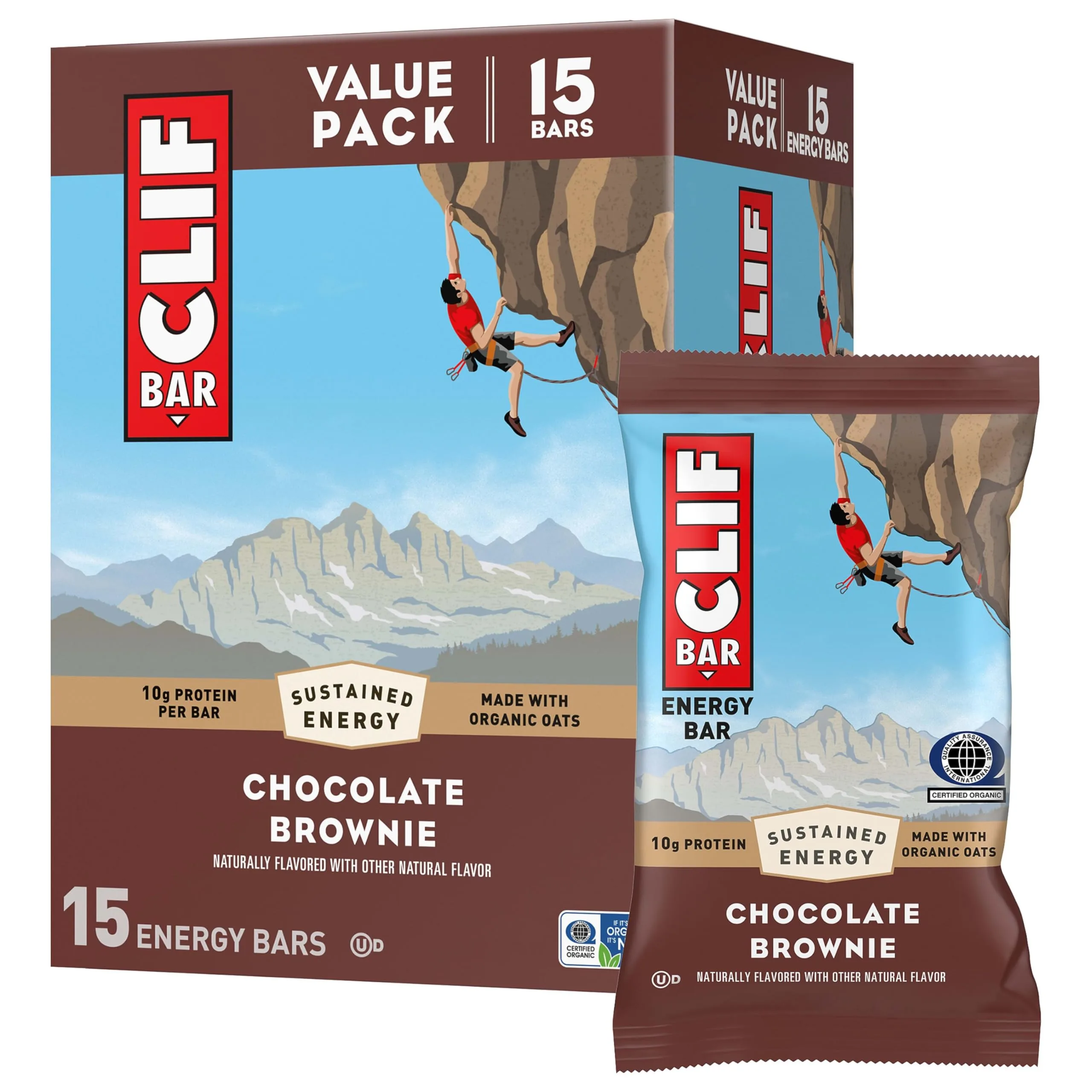 CLIF BAR Chocolate Brownie Energy Protein Bars (15 Pack) | Sustained Energy for Active Bodies - main product image