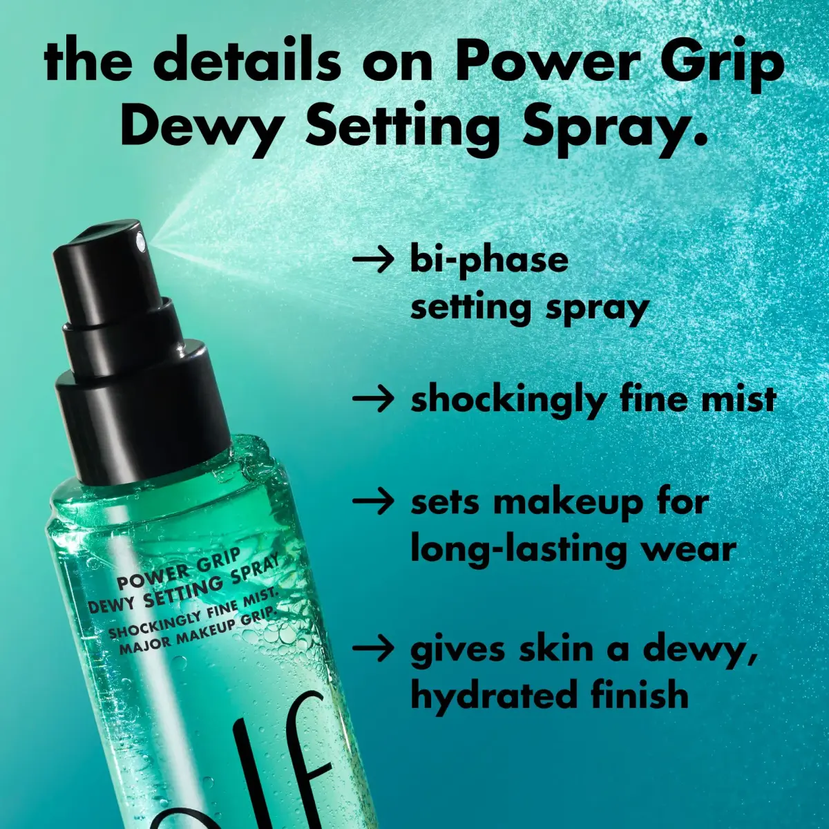 e.l.f. Power Grip Dewy Setting Spray 80ml (2.7 Fl Oz) | Hydrates & Grips Makeup - view 4