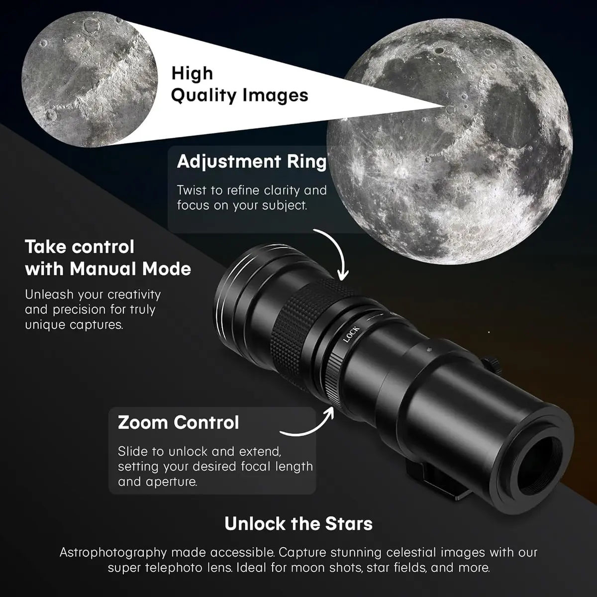 COMMANDER OPTICS 420-800mm f/8.3 Manual Telephoto Zoom Lens for Nikon D500,D600,D610,D700,D750,D800,D810,D850,D3400,D5000,D5100,D7100 | Camera Lens - view 6