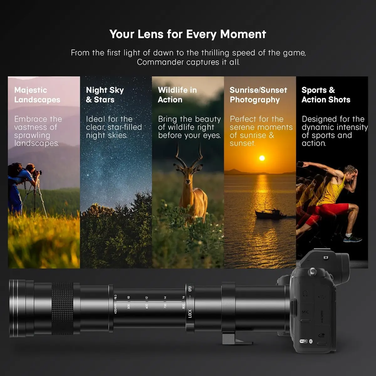 COMMANDER OPTICS 420-800mm f/8.3 Manual Telephoto Zoom Lens for Nikon D500,D600,D610,D700,D750,D800,D810,D850,D3400,D5000,D5100,D7100 | Camera Lens - view 7