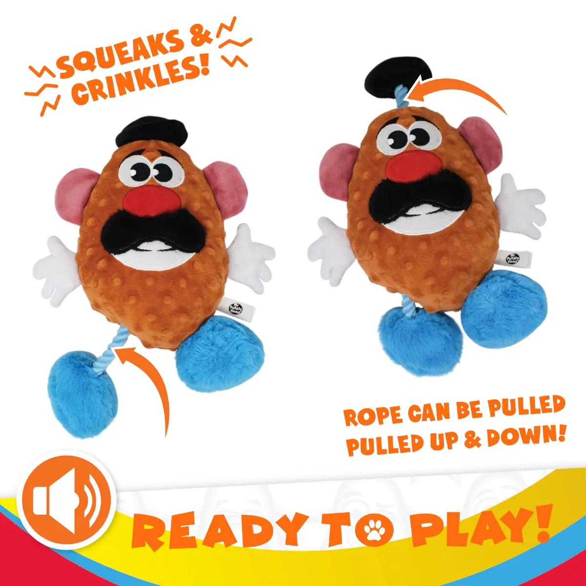 Hasbro 11in Dog Toy Squeak and Crinkle Mr. Potato Head | Plush Interactive Dog Toy, Mixed Colors - view 3