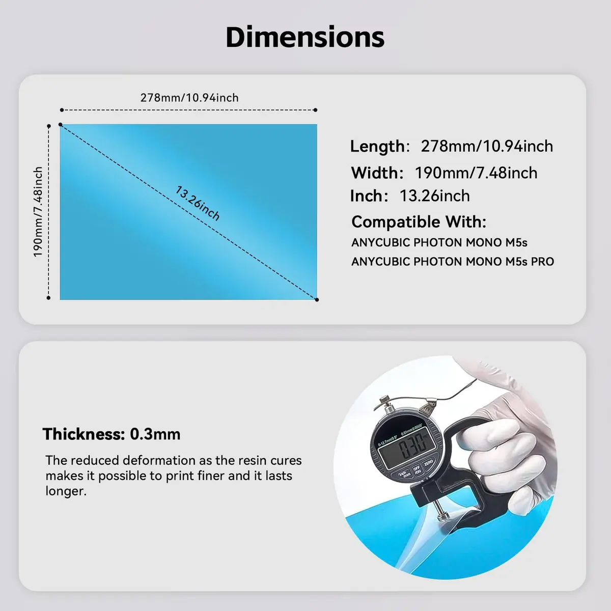 UniTak3D Photon Mono M5S/M5S Pro/M7 Pro/Saturn 3 Ultra ACF Release Film 3Pcs 278x190mm | High-Speed 3D Printer Accessory - view 6