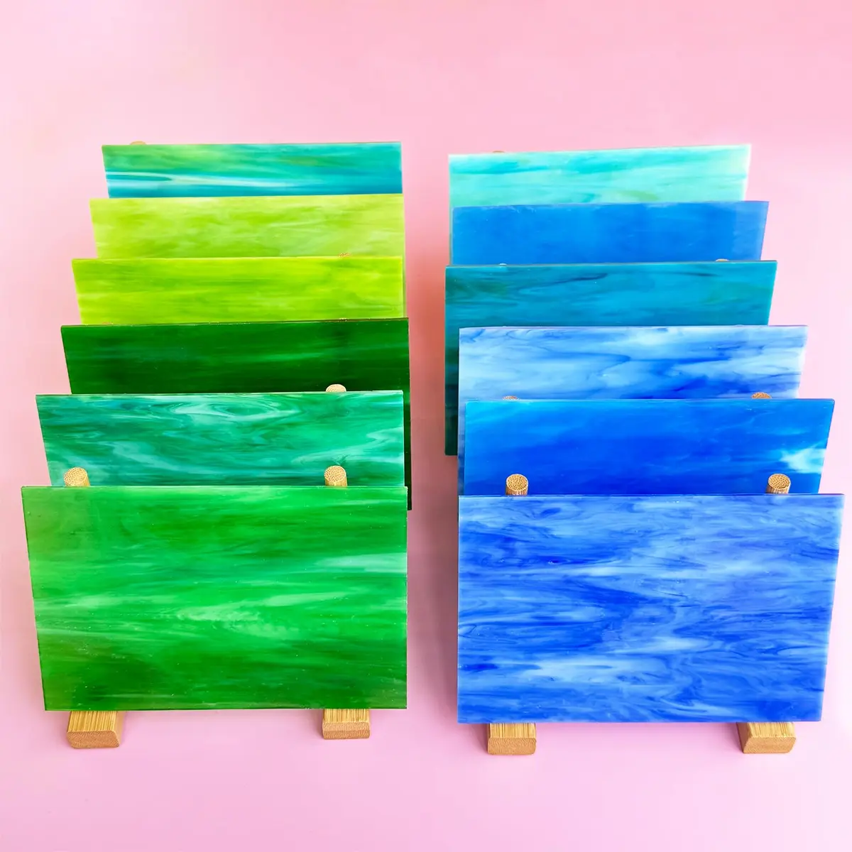 ILLUCKAI Blue+Green Stained Glass Sheets Variety Pack 15.3cm x 10.2cm (6 x 4 inches) | 12 Sheets for Mosaic & Art Projects - view 2