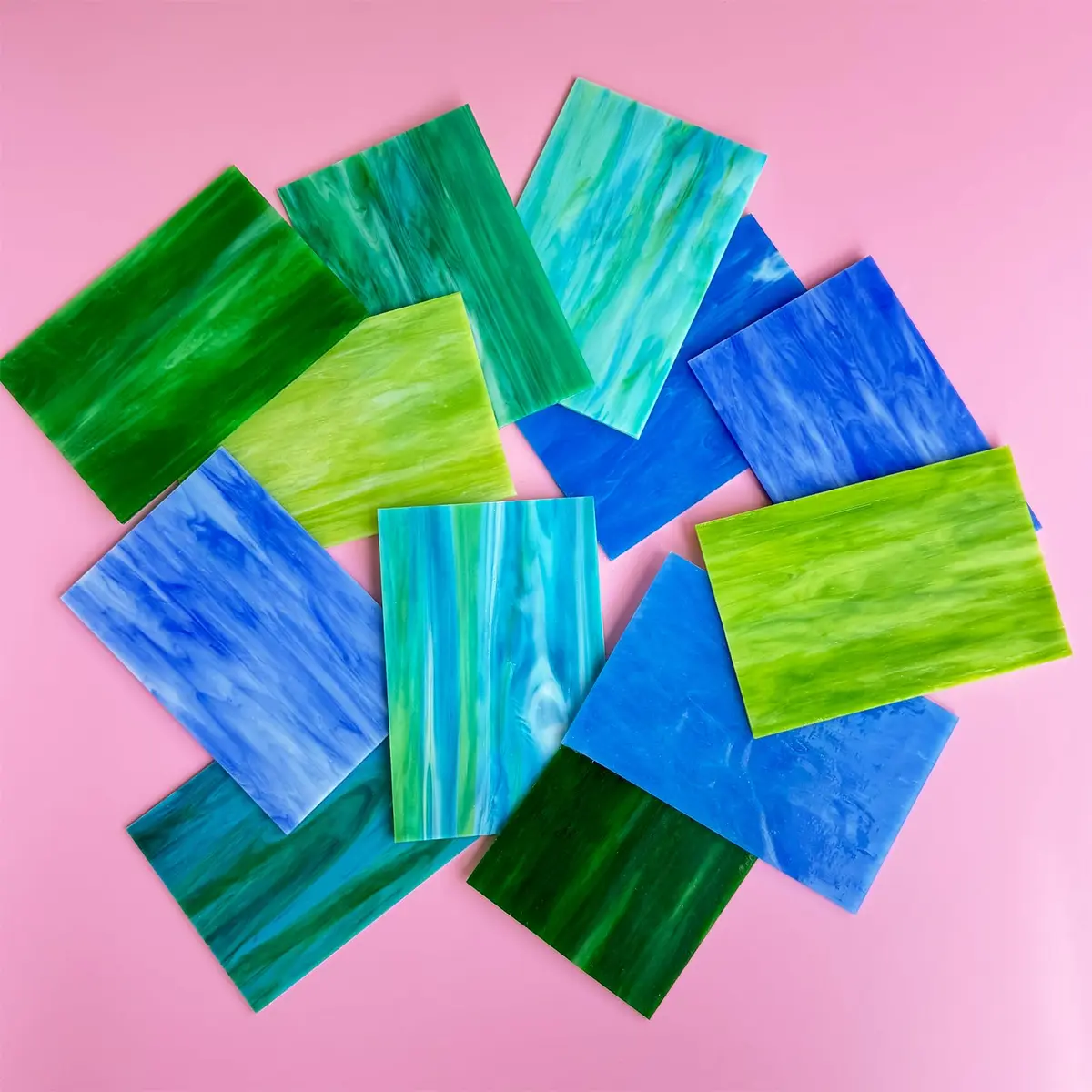 ILLUCKAI Blue+Green Stained Glass Sheets Variety Pack 15.3cm x 10.2cm (6 x 4 inches) | 12 Sheets for Mosaic & Art Projects - view 3