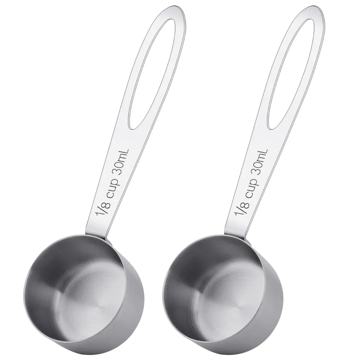 KALIONE 30ml Stainless Steel Measuring Spoon Set | 2 Pcs Long Handle Coffee Scoop | 1/8 Cup Measure - main product image