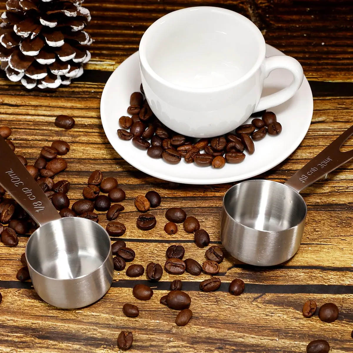 KALIONE 30ml Stainless Steel Measuring Spoon Set | 2 Pcs Long Handle Coffee Scoop | 1/8 Cup Measure - view 5