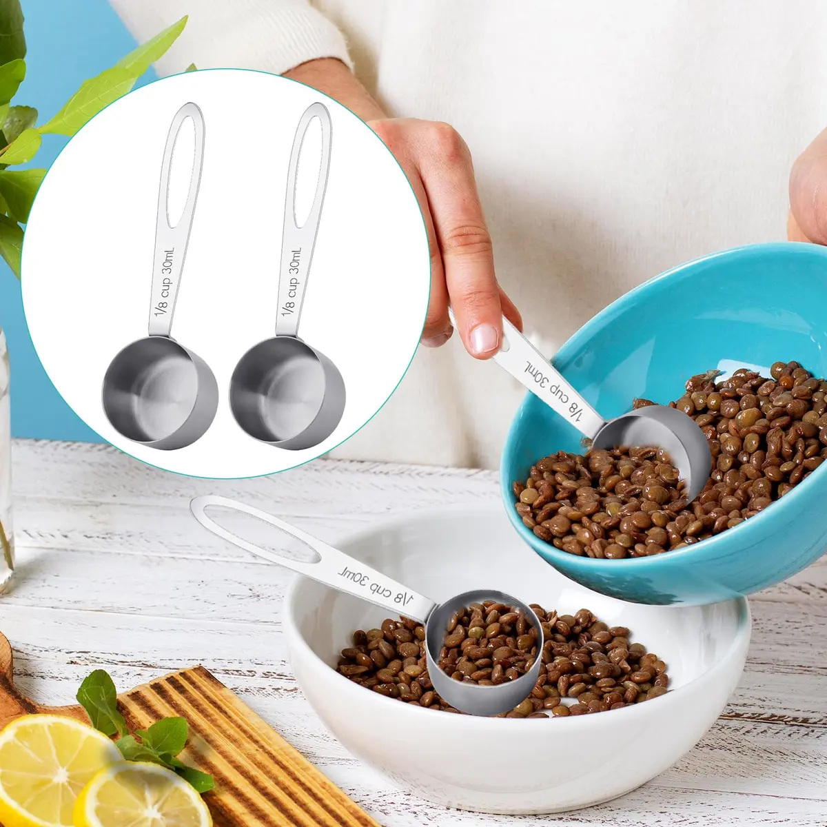 KALIONE 30ml Stainless Steel Measuring Spoon Set | 2 Pcs Long Handle Coffee Scoop | 1/8 Cup Measure - view 6