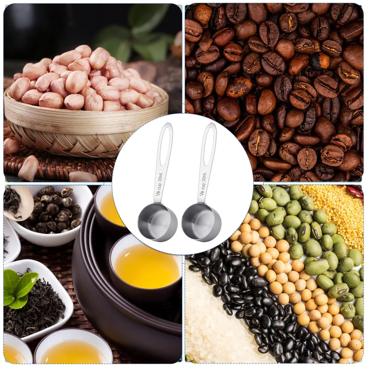 KALIONE 30ml Stainless Steel Measuring Spoon Set | 2 Pcs Long Handle Coffee Scoop | 1/8 Cup Measure - view 7