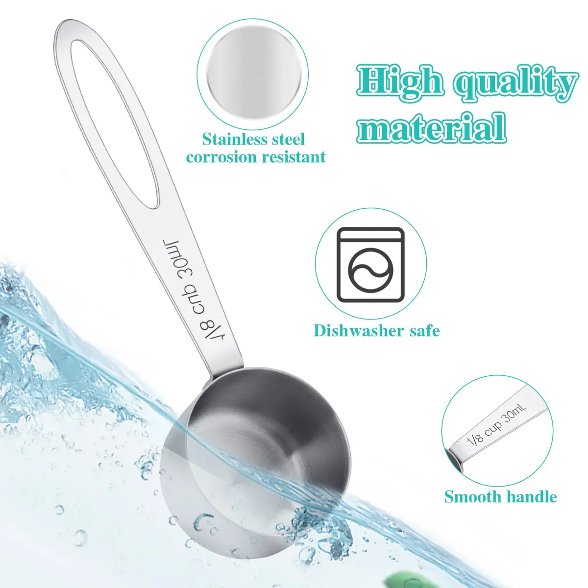 KALIONE 30ml Stainless Steel Measuring Spoon Set | 2 Pcs Long Handle Coffee Scoop | 1/8 Cup Measure - view 8