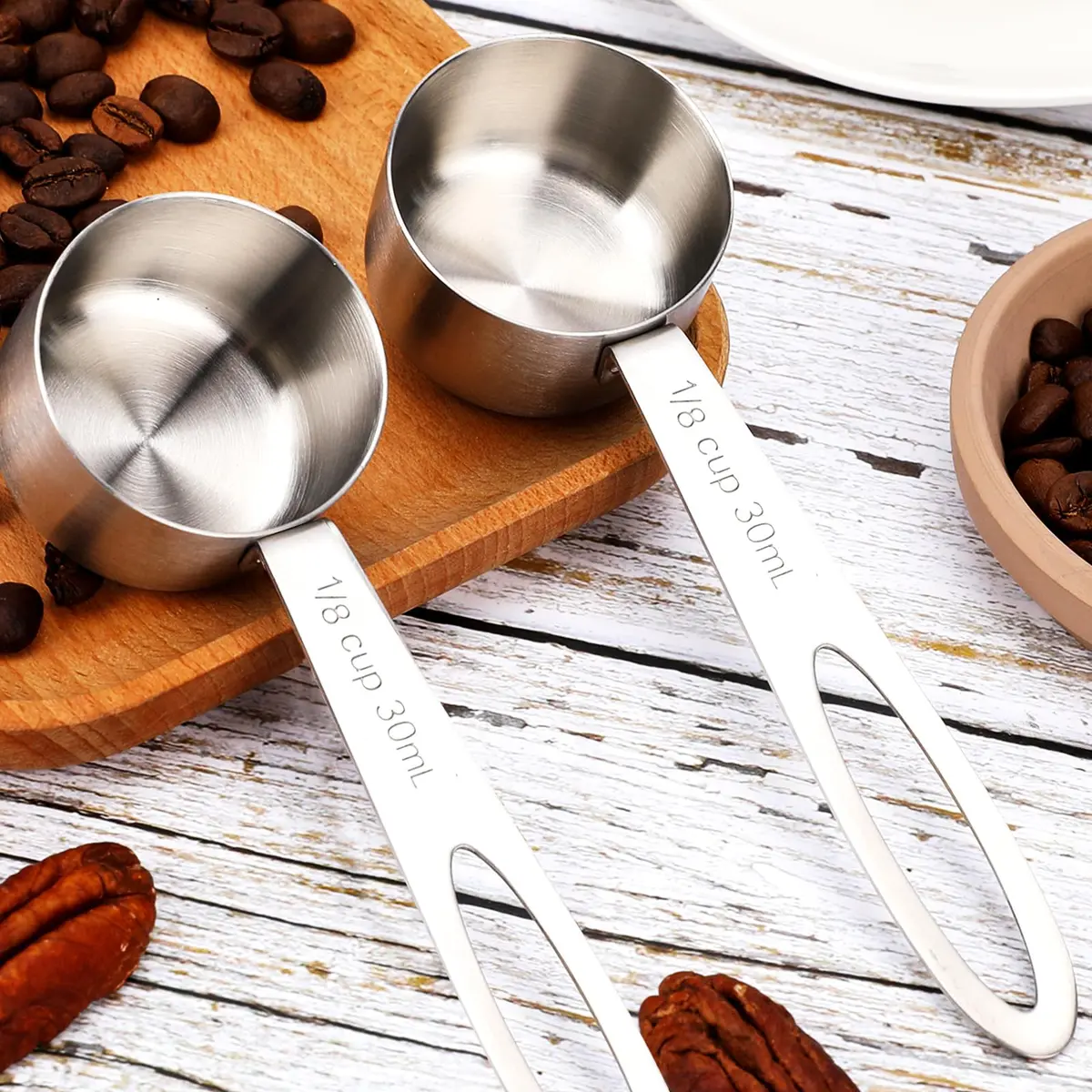 KALIONE 30ml Stainless Steel Measuring Spoon Set | 2 Pcs Long Handle Coffee Scoop | 1/8 Cup Measure - view 4