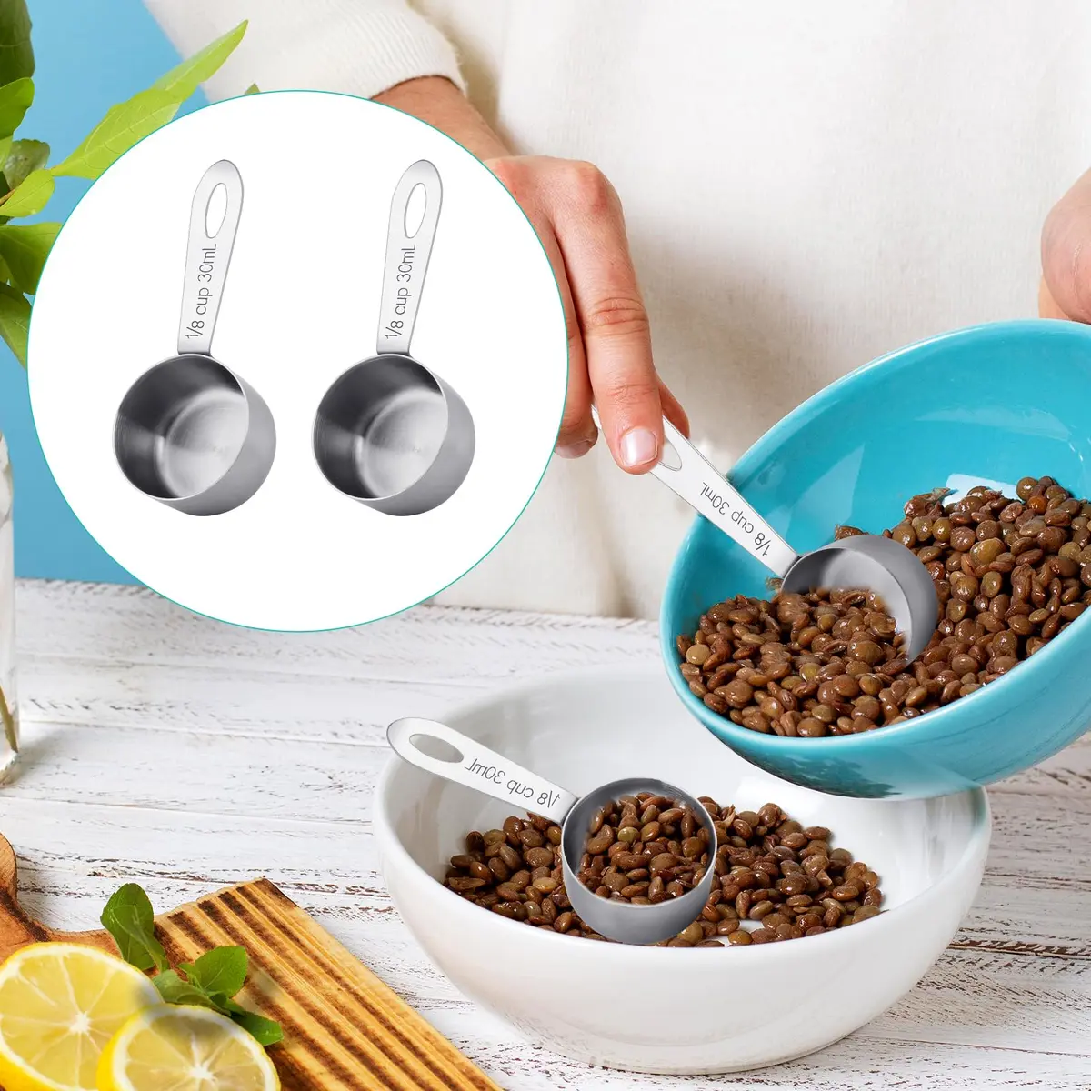 KALIONE 30ml (1/8 Cup) Stainless Steel Measuring Spoon Set | Accurate Coffee & Spice Scoops (2-Pack) - view 6