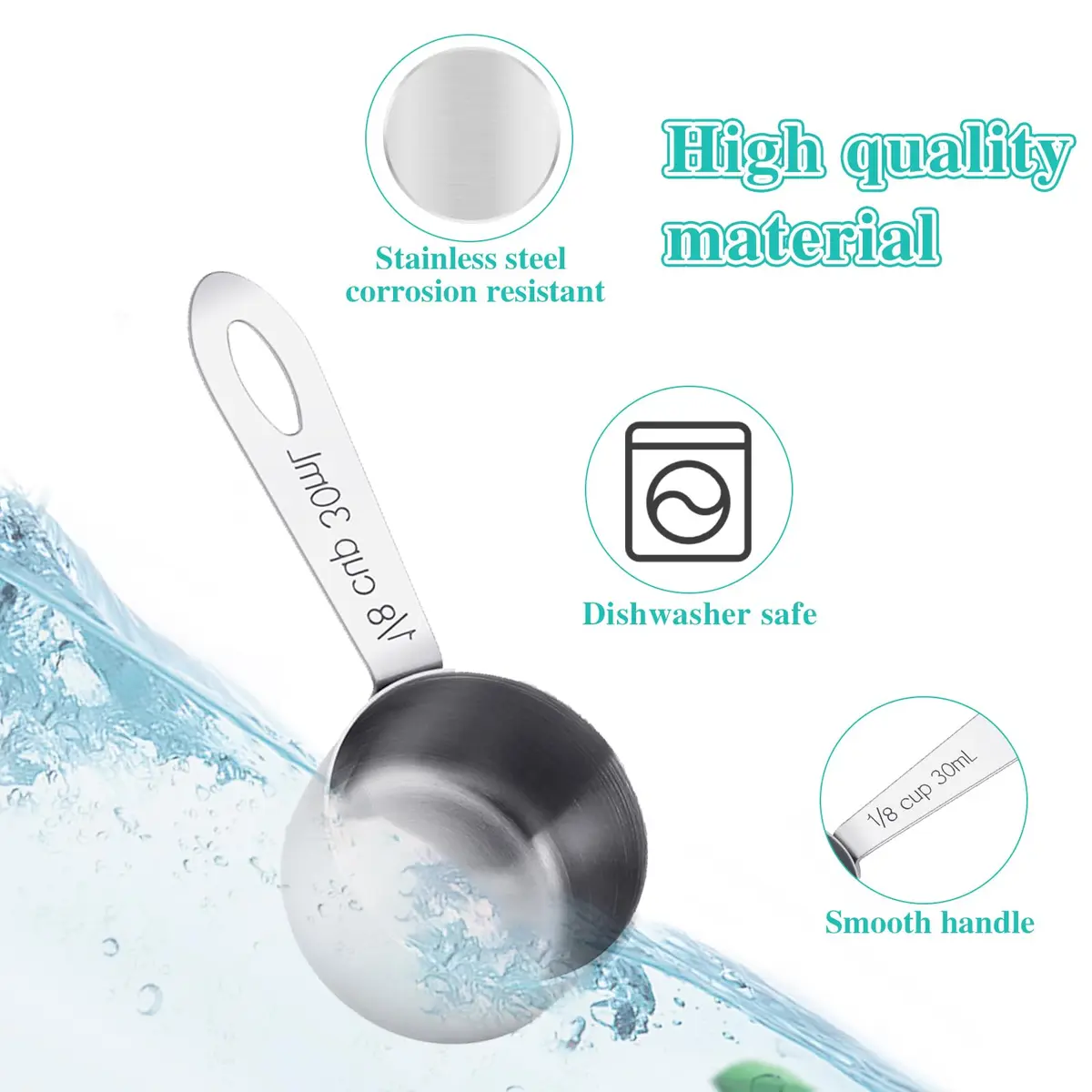 KALIONE 30ml (1/8 Cup) Stainless Steel Measuring Spoon Set | Accurate Coffee & Spice Scoops (2-Pack) - view 8