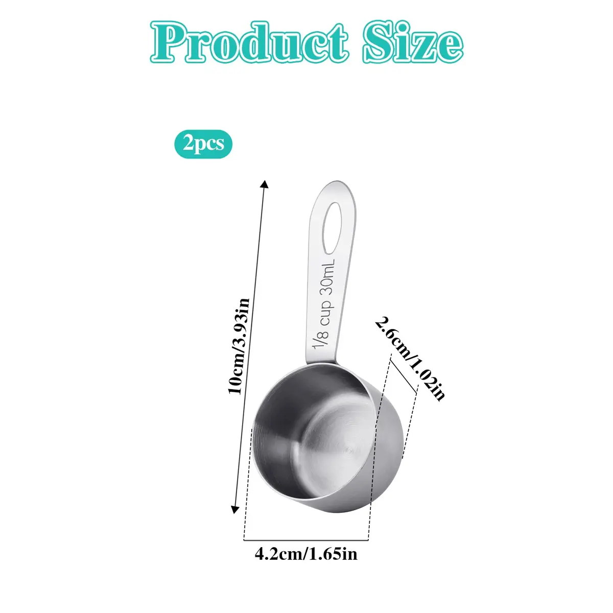 KALIONE 30ml (1/8 Cup) Stainless Steel Measuring Spoon Set | Accurate Coffee & Spice Scoops (2-Pack) - view 3