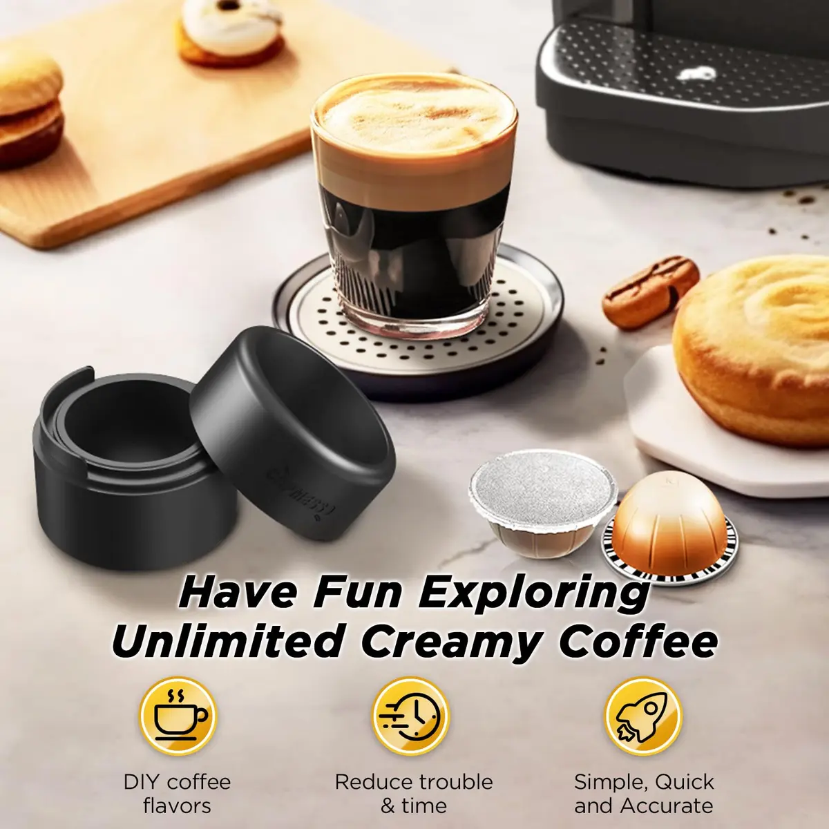 CAPMESSO Reusable Refill Kit for Nespresso Vertuo Pods with Fast Sealing & 50 Aluminum Lids (52 Total Pieces) - view 7