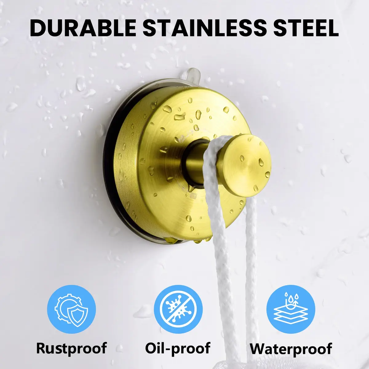 JOMOLA Gold Suction Cup Shower Hooks 2-Pack | Heavy Duty Stainless Steel Wall Mount for Wet Environments - view 3
